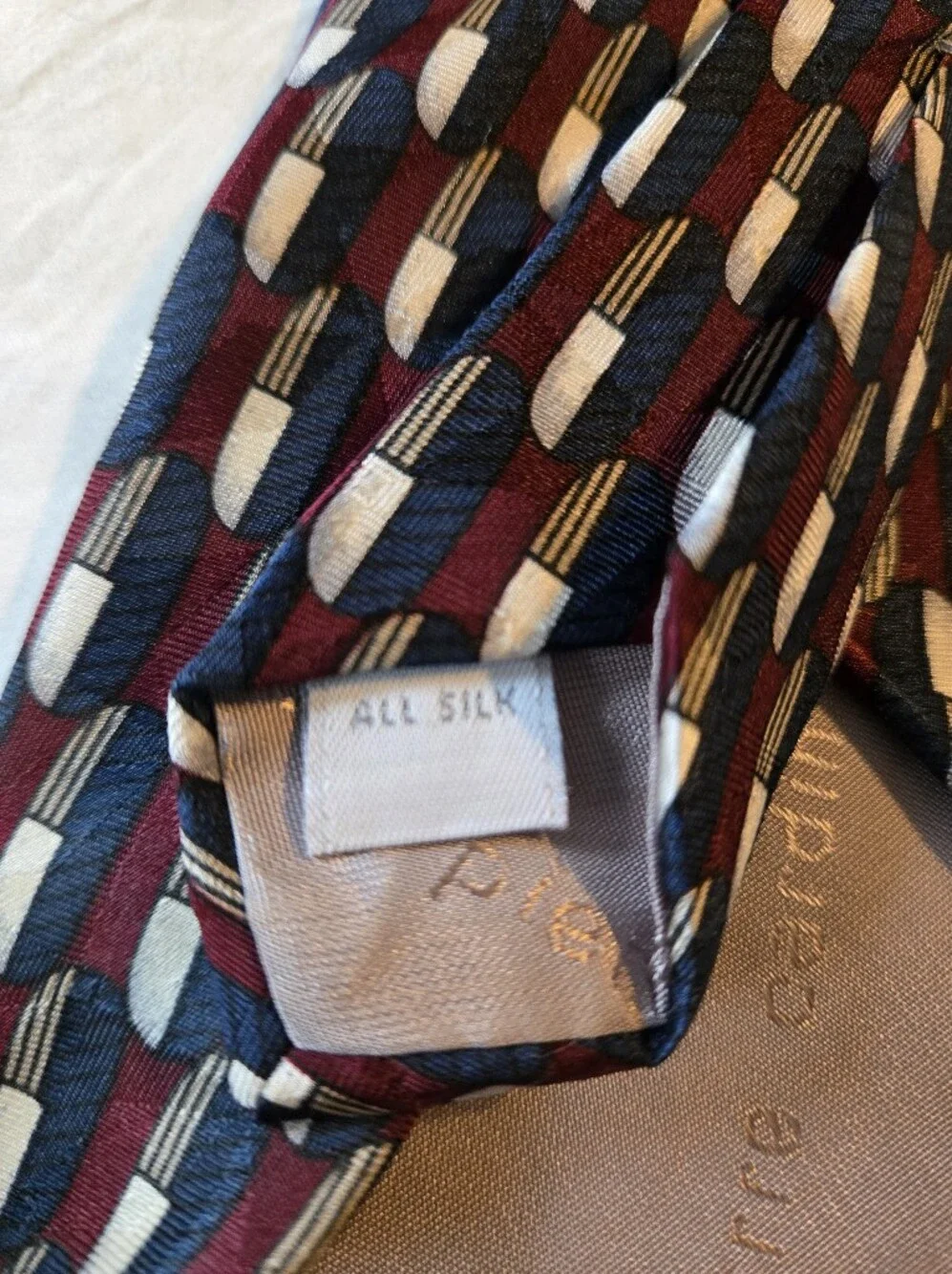 Pierre Cardin 100% Silk Tie Burgundy Navy Khaki Cream Geometric 58